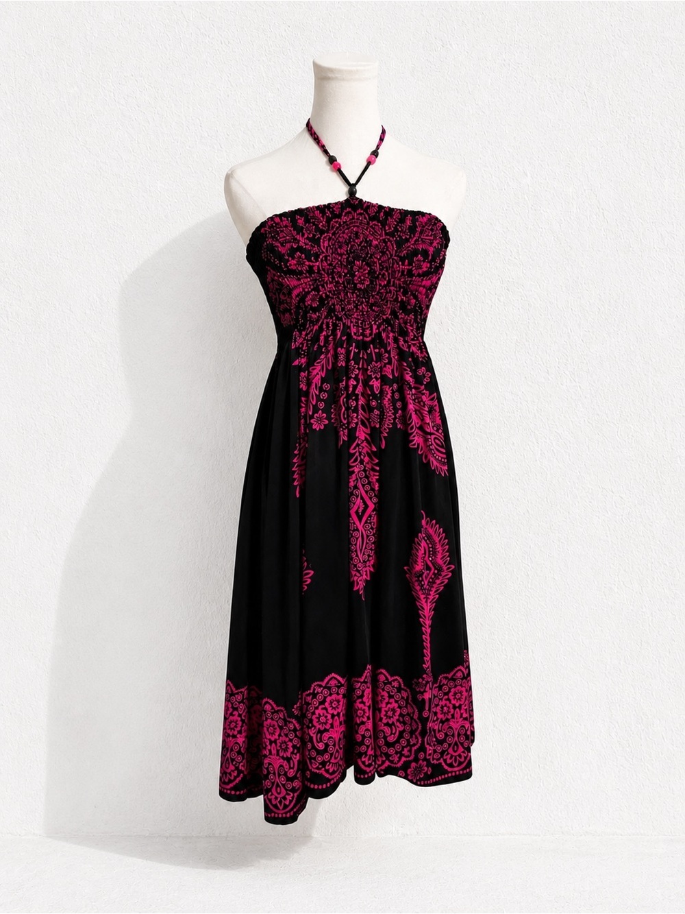 Vintage Y2K Black & Hot Pink Halter Dress – Whimsigoth Boho Fairycore m/l